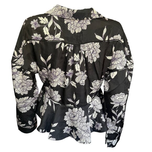 Intimately Free People Blouse Womens S Black Floral Peplum Button Detail - Picture 2 of 5